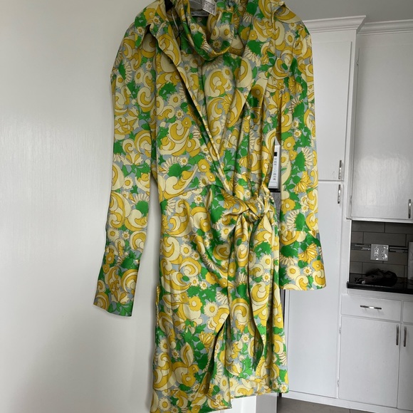 Zara Pareo Wrap Dress w/Headband XS - Green/Yellow - Picture 4 of 5